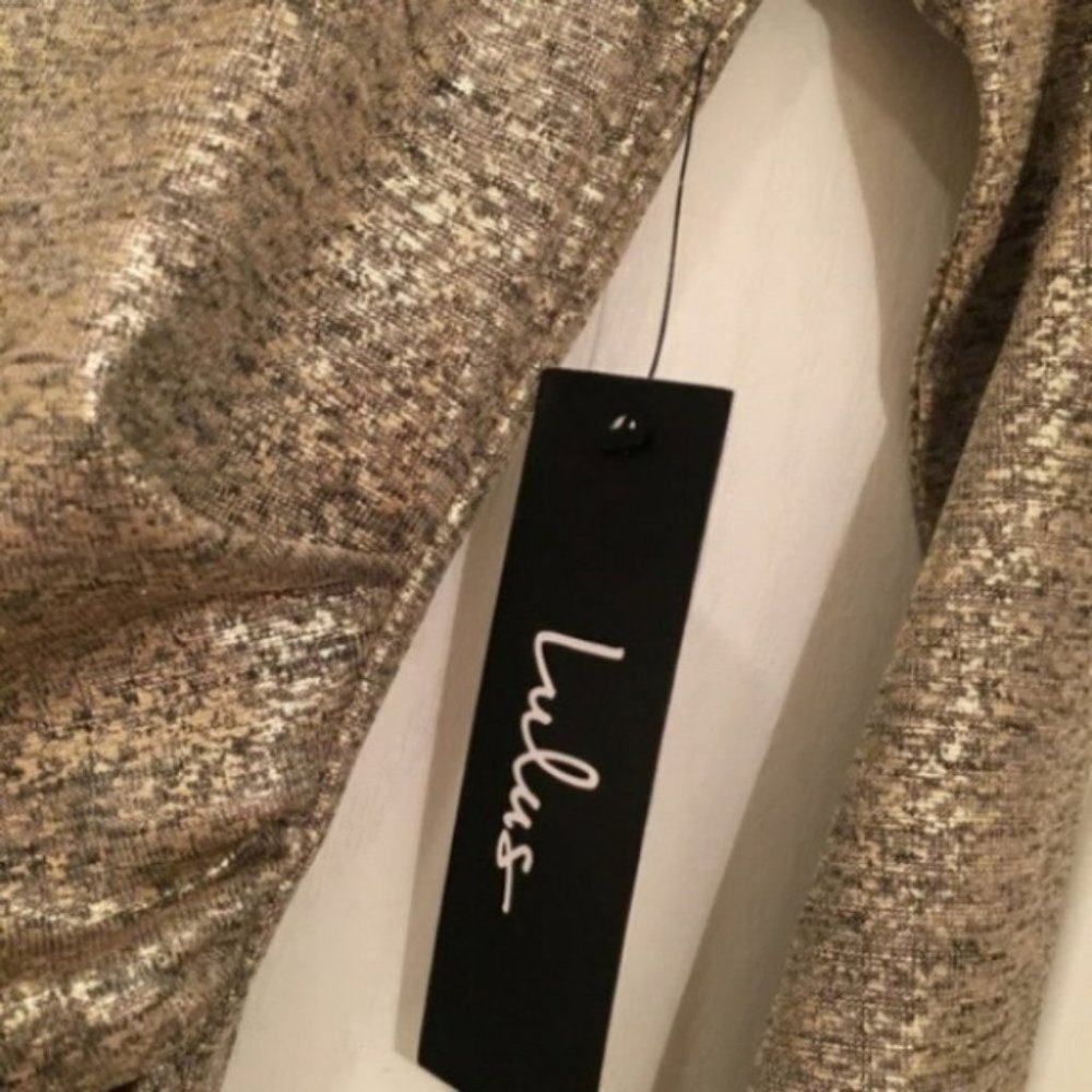 Lulus Long Sleeve Gold Dress New Years party holiday shimmer NWT - Picture 6 of 6